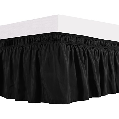 Product Cover Biscaynebay Wrap Around Bed Skirts Elastic Dust Ruffles, Easy Fit Wrinkle and Fade Resistant Durable Silky Luxurious Fabric, Black King Size 15