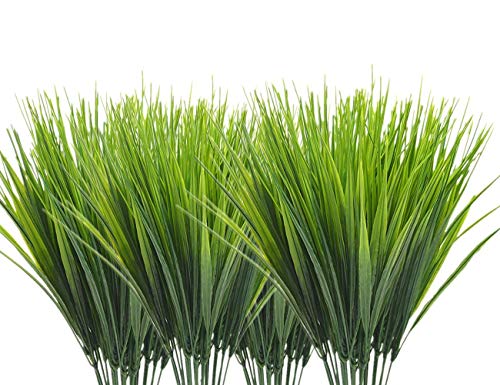 Product Cover CATTREE Artificial Shrubs Bushes, Plastic Wheat Grass Green Leaves Fake Plants Wedding Indoor Outdoor Home Garden Verandah Kitchen Office Table Centerpieces Arrangements Christmas Decoration 8 pcs
