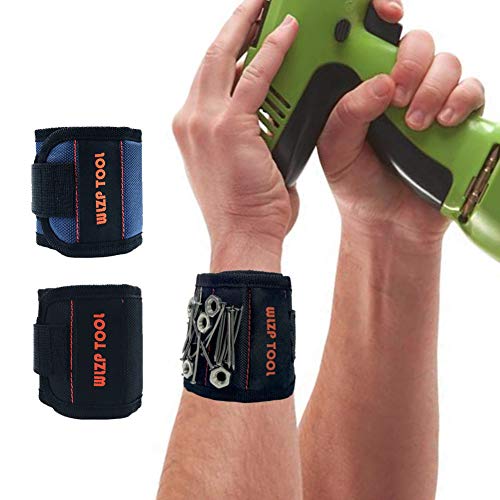 Product Cover Magnetic Wristband With 10 Strong Magnets for Holding Screws, Nails, Drill Bits, Washers, Bolts, Small Tools and Tool Gift Item For DIY Handyman, Men, Women, Father/Dad, Husband, Boyfriend (Black)