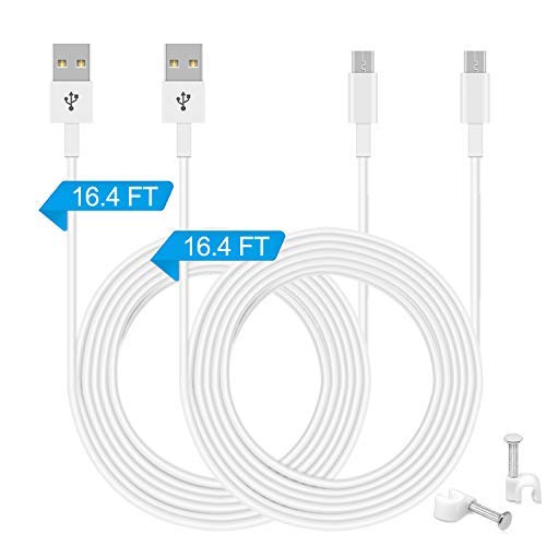 Product Cover 2 Pack 16.4FT Power Extension Cable Compatible with WyzeCam,WyzeCam Pan,Yi Camera,NestCam Indoor,Netvue,KasaCam Indoor,Furbo Dog,Blink,Amazon Cloud Cam,USB to Micro USB Charging Cord for Security Cam
