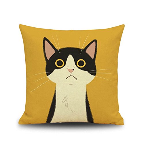 Product Cover YOUR SMILE Yellow Cat Square Cotton Linen Decorative Throw Pillow Case Cushion Cover Pillowcase for Sofa 18 x 18 Inch