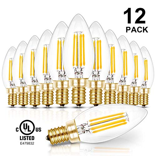 Product Cover Hizashi 90+ CRI E12 40W Equivalent 5000K Fully Dimmable E12 LED Bulb, 450 Lumen Broad Dimming B10 LED Candelabra Filament Bulbs, Daylight, No Strobe, Vibrant Color, UL Listed - 12 Pack
