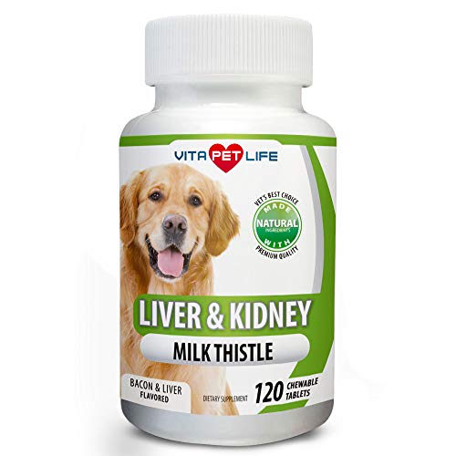 Product Cover Vita Pet Life Milk Thistle for Dogs - Liver and Kidney Support, Detox, DHA, EPA, Hepatic Support, Omega 3 Fish Oil, VIT B1,B2,B6,B12, Kidney Stone Prevention - 120 Natural Chew-able Tablets.