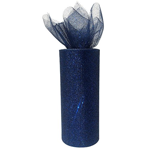 Product Cover Just Artifacts Glitter Tulle Fabric Roll 25-Yards Length x 6-Inch Width (Color: Navy)