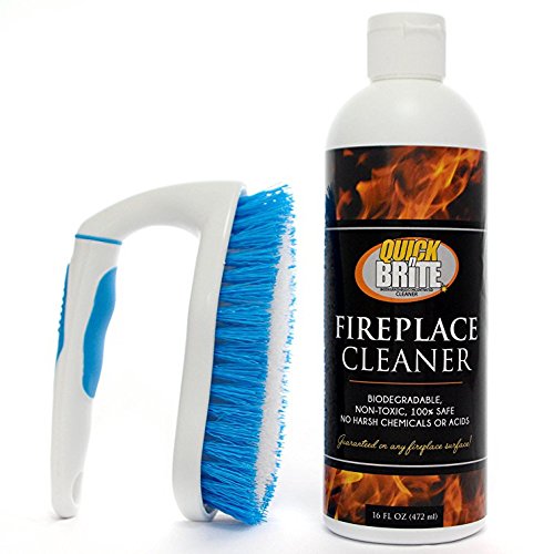 Product Cover Fireplace Cleaner Kit by Quick 'n Brite, 16 oz - Brick soot and Smoke Cleaning; Includes Free Brush; Non Toxic Cleans Glass, Brick, Tile, Stone, River Rock Removes soot, Smoke, Creosote & More