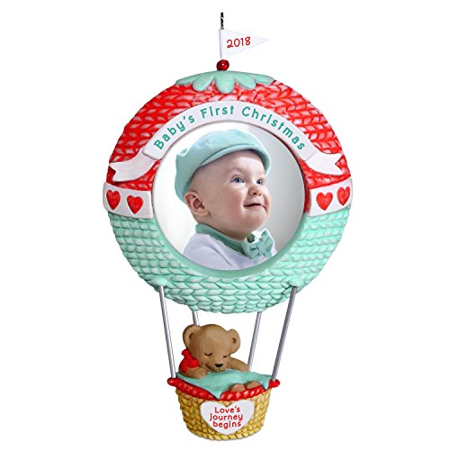 Product Cover Hallmark Keepsake Ornament 2018 Personalized Year Dated, Baby's First Christmas Love's Journey Begins Picture Frame, Photo, Hot Air Balloon