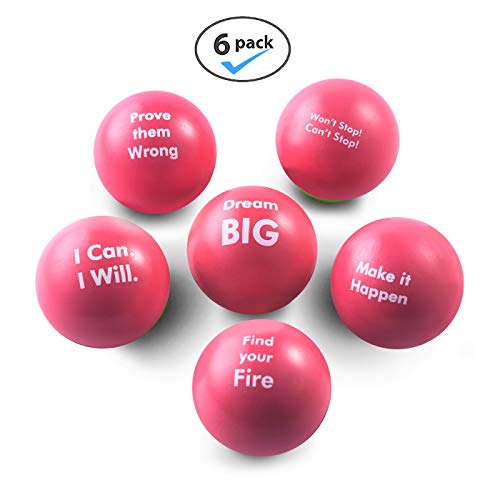 Product Cover Pure Origins | Motivational Stress Balls | Gift 6 Pack | Fidget Accessory for Stress Relief, Special Needs, Concentration, Anxiety, Motivation, ADHD, ADD, Autism and Team Building (Coral)