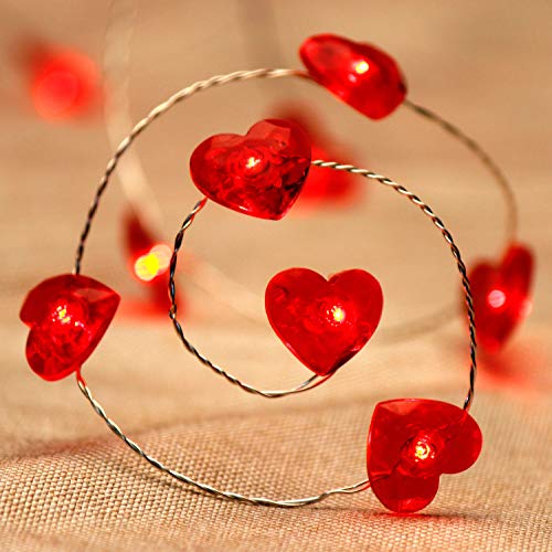 Product Cover Expressing Love String Lights, 10 ft 40 LEDs Patriotism Red Heart Fairy Lights Battery-Powered with Remote for July 4th, Independen, Valentine, Anniversary, Dinner, Date, House, Party Decorating
