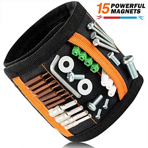 Product Cover Jianyi Magnetic Wristband with 15 Strong Magnets for Holding Screws, Nails, Drill Bits, Bolts, Tools - Best Unique Gift for Men, DIY Handyman, Father/Dad, Husband, Boyfriend, Him, Women