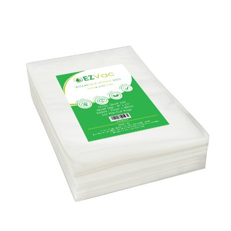 Product Cover 100 Quart Sized Pre-Cut Vacuum Seal Food Storage Bags. For use in all home vacuum sealing systems including FoodSaver. By EZVac. Great for Sous Vide.