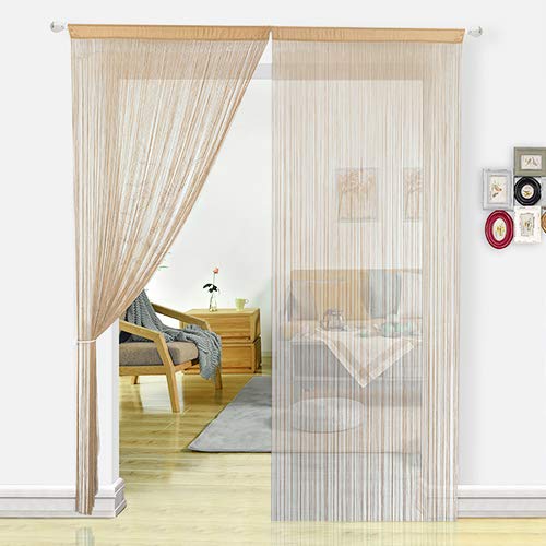 Product Cover HSYLYM Door Curtains for Kitchen Window Curtains Room Divider Room Decor Fringe Thread Curtain Fly Screen for Living Room(100x200, Beige)