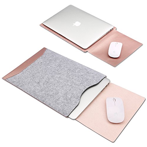 Product Cover Soyan Leather and Felt Hybrid Laptop Sleeve for 13-Inch MacBook Pro 2012-2015 and 13-Inch MacBook Air 2011-2017, Fits Model A1466/A1502/A1425 (Rose Gold)