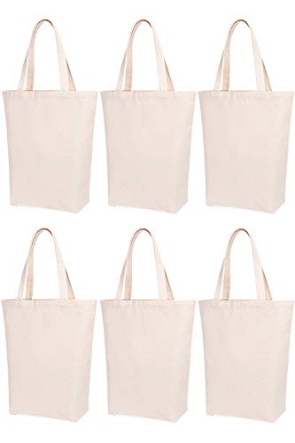 Product Cover Lily Queen Natural Canvas Tote Bags DIY for Crafting and Decorating Reusable Grocery Washable Bag Shopping Bag (Natural - 6 Pack)