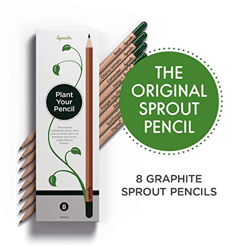 Product Cover Sprout Plantable Graphite Pencils with Seeds in eco-Friendly Wood | 8 Pack |Gift Set with Herbs and Flowers