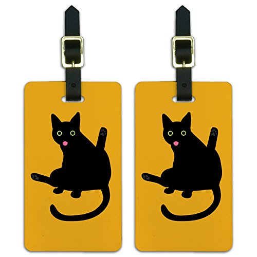 Product Cover Black Cat Lifting Leg and Licking Luggage ID Tags Carry-On Cards - Set of 2