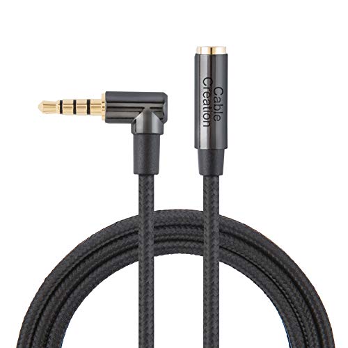 Product Cover Headphone Extension Cable, CableCreation 1.5FT 3.5mm Male to Female TRRS Audio Stereo Cable,Right Angle Auxiliary HiFi Cable with Silver-Plating Copper,24K Gold Plated, (Microphone Compatible),Black