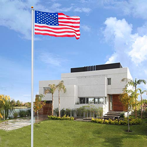 Product Cover VINGLI Upgraded Sectional 25FT Flag Pole,w/ 3'x5' Free US Flag Golden Ball Top Kit Halyard Rope PVC Sleeve,27~33mph Flagpole for Residential Garden Outdoors Décor