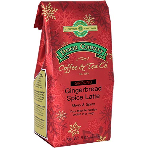 Product Cover Door County Coffee, Holiday Flavored Coffee, Gingerbread Spice Latte, Flavored Coffee, Limited Time, Medium Roast, Ground Coffee, 8 oz Bag