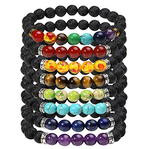 Product Cover Eigso 1-8 Pcs 7 Chakra Energy Bracelets Set for Women Men Lucky Lava Rock Bracelet Stone Beads with Reiki Healing