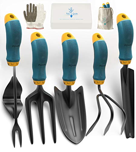 Product Cover Gardening Tools Set from Alloy Steel - Heavy Duty Garden Tool Set with Rubber Non-Slip Handle - Gardening Kit with  Gloves and Bag - Ergonomic Garden Hand Tools - Gardening Gifts for Men and Women