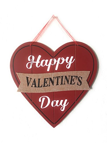 Product Cover Happy Valentine's Day Heart Wooden Wall Decoration, Heart-shaped Red Wood & Burlap Decor, Valentine's Hanging sign Door Decor, Love Plaque Valentine's Day Door Decor, 11.5 x 11.5 in (Original Version)