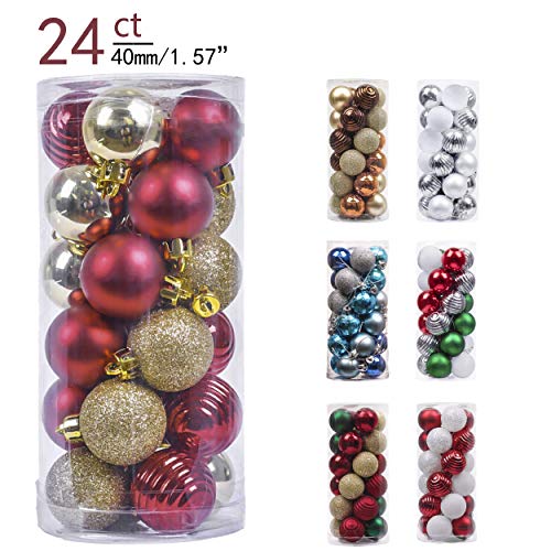 Product Cover Valery Madelyn 24ct 40mm Luxury Red Gold Shatterproof Christmas Ball Ornaments Decoration,Themed with Tree Skirt(Not Included)