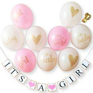 Product Cover Baby Shower Decorations For Girl Kit: Its A Girl 9 Piece Balloon Set with Ribbon and Strung Banner Pink / Gold / White | Hang on Wall Door Table | Pregnancy Announcement Gender Reveal Party