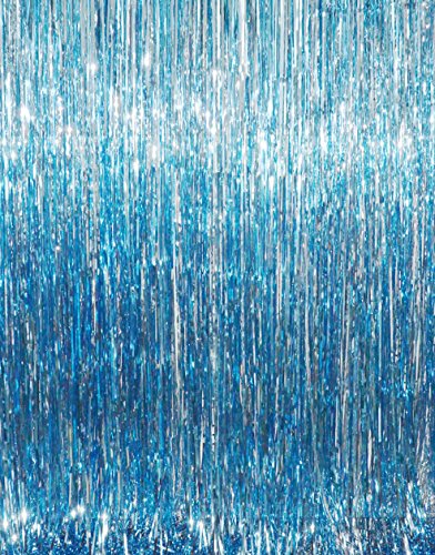 Product Cover GOER 3.2 ft x 9.8 ft Metallic Tinsel Foil Fringe Curtains for Party Photo Backdrop Wedding Decor (Light Blue,1 Pack)