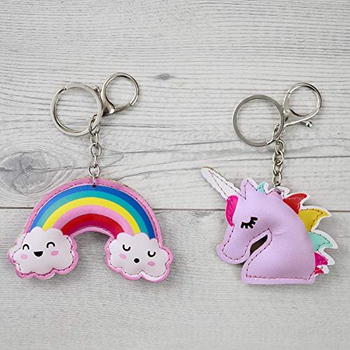 Product Cover Hugo & Emmy Rainbow and Unicorn Keychains and Keyrings, 8 Pack - Bulk Rainbow Party Favors, Supplies, Prizes, Accessories for Girls and Kids Birthday Parties - Includes 4 Unicorns & 4 Rainbows