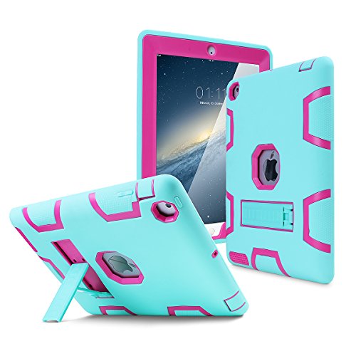 Product Cover iPad 2 Case,iPad 3 Case,iPad 4 Case, AICase Kickstand Shockproof Heavy Duty High Impact Resistant Rugged Hybrid Three Layer Full Body Protection Case with Stylus for iPad 2/3/4 (Light Green/Rose)