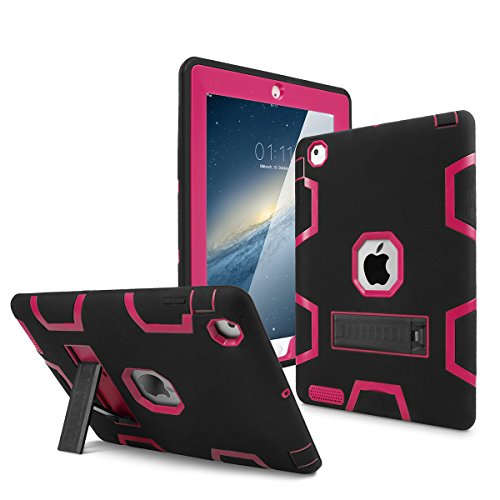 Product Cover iPad 2 Case,iPad 3 Case,iPad 4 Case, AICase Kickstand Shockproof Heavy Duty High Impact Resistant Rugged Hybrid Three Layer Armor Full Body Protection Case with Stylus for iPad 2/3/4 (Black/Rose)