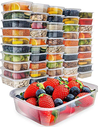Product Cover Food Storage Containers with Lids - Plastic Containers with Lids (50 Pack,17 Ounce) Plastic Containers for Food Container - Freezer Containers Plastic Food Containers Deli Containers by Prep Naturals