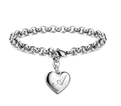 Product Cover Monily Initial Charm Bracelets Stainless Steel Heart Letters A Alphabet Bracelet for Women