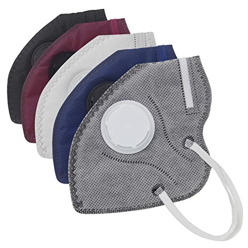 Product Cover Muryobao Mouth Mask Anti Pollution Mask Unisex Outdoor Protection N95 4 Layer Filter Insert Anti Dust Mask with Valve Filter for Men Women 5 Pack Grey Black White Blue Red Upgrade