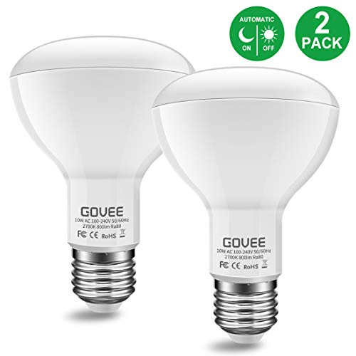Product Cover Govee Smart Light Bulb Dusk to Dawn, 10W (60W Equivalent) 800lm Warm White Light Sensor LED Light Bulb, 2700K BR30 E27 Automatic Turn On/Off, Indoor/Outdoor for Garage Hallway Garden Courtyard 2 Pack