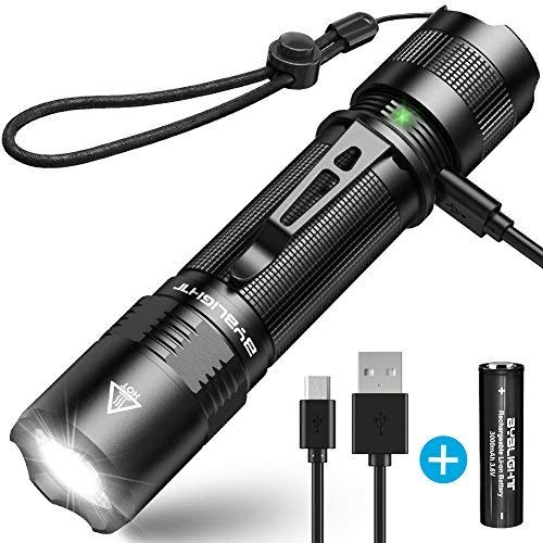 Product Cover Rechargeable Flashlight, BYB F18 LED Tactical Flashlight, 800 Lumens Super Bright Pocket-Sized CREE LED Torch with Clip, IP67 Water Resistant, 5 Modes for Camping, Hiking, Emergency & EDC (Black)