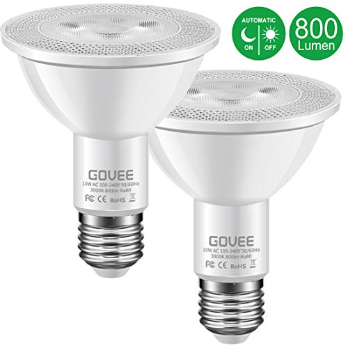 Product Cover Govee 10W Dusk to Dawn PAR30 LED Bulb Light, Auto Turn On Off, 60W Equivalent, 800 Lumens Soft White 3000K, E27 Base, 120°Beam Angle Spotlight, for Indoor and Outdoor 2 Pack