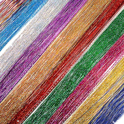 Product Cover 40'' Hair Tinsel 500 Strands Ten Color Super bright（Sparking Gold, Green, Hot Pink, Rainbow, Champagne Gold, Crimson, Sky Blue, Sapphire Blue, Silver, Violet)