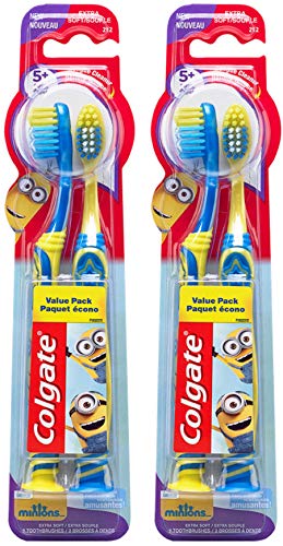 Product Cover Colgate Kids Toothbrush with Extra Soft Bristles and Suction Cup Holder, Minions - 4 Count, Yellow