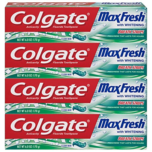 Product Cover Colgate Max Fresh Whitening Toothpaste with Breath Strips, Clean Mint - 6 ounce (4 Pack)