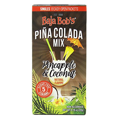 Product Cover Baja Bob's Pina Colada Mix Singles (8 Single-Serve Packets Per Box) | Zero Sugar, Low Calorie, Low Carb, Keto Friendly, Skinny Cocktail Mixer | Great For Travel, Dining Out, and Cruises