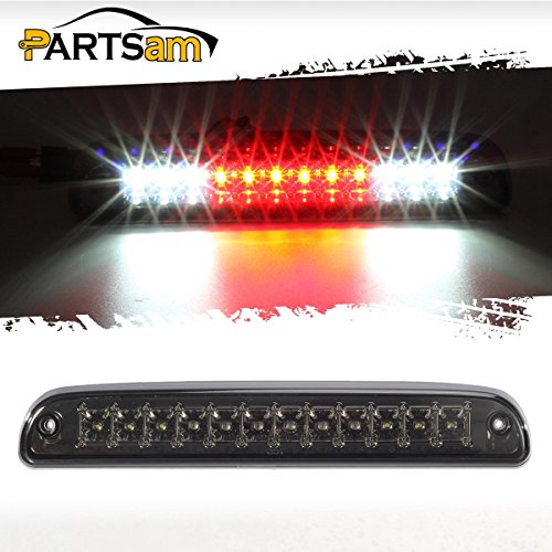 Product Cover Partsam Red/White 12 LED Smoke Lens Chrome Housing Tail High Mount 3rd Third Brake Light Cargo Lamp Waterproof Replacement for Ford F-250 F-350 F-450 F-550 Super Duty 1999-2016 /Ford Ranger 1993-2011
