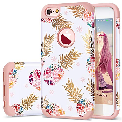 Product Cover iPhone 6 Case,iPhone 6S Case Pineapple,Fingic Slim Floral Pineapple Design Case Anti-Scratch&Slip Cover Hard PC Soft Rubber Silicone Cover Case for iPhone 6/ 6S 4.7'',Cute Pineapple/Rose Gold