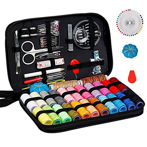 Product Cover Sewing Kit Art Craft, DIY Handmade Sewing Thread and Repair Kit Supplies Full of 125 Essential Tools in Zip Box Include Scissors, Thimble, Colorful Threads, Needles, Tape Measure, Tweezers