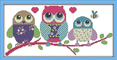 Product Cover Maydear Cross Stitch Kits Stamped Full Range of Embroidery Starter Kits for Beginners DIY 11CT 3 Strands - Cartoon owl 19×9(inch)
