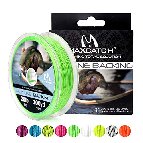 Product Cover M MAXIMUMCATCH Maxcatch Braided Fly Line Backing for Fly Fishing 20/30lb(White, Yellow, Orange, Black&White, Black&Yellow) (Green, 20lb,100yards)