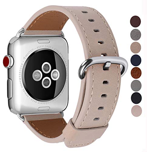 Product Cover JSGJMY Compatible with Iwatch Band 38mm 40mm 42mm 44mm Women Men Genuine Leather Replacement Strap Compatible with Series 4/3/2/1 Sport Edition (Light tan, 38mm 40mm S/M)