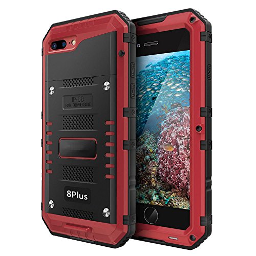 Product Cover iPhone 8 Plus / 7 Plus Waterproof Case Heavy Duty with Built-in Screen Full Body Protective Shockproof Drop Proof Hybrid Hard Cover Military Outdoor Sport for Apple iPhone 8 Plus / 7 Plus (Red)
