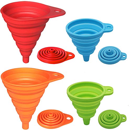 Product Cover KongNai Silicone Collapsible Funnel Set of 4, Small and Large, Foldable Kitchen Funnel for Water Bottle Liquid Transfer Food Grade FDA Approved