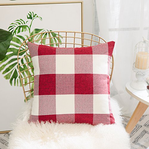 Product Cover Home Brilliant Decorations Red White Buffalo Checkers Plaids Linen European Euro Pillow Sham Farmhouse Square Throw Pillow Cover Love Cushion Case for Floor 26 x 26 Inch